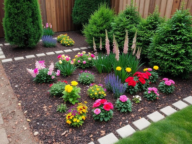 Garden bed planted with perennials and seasonal flowers